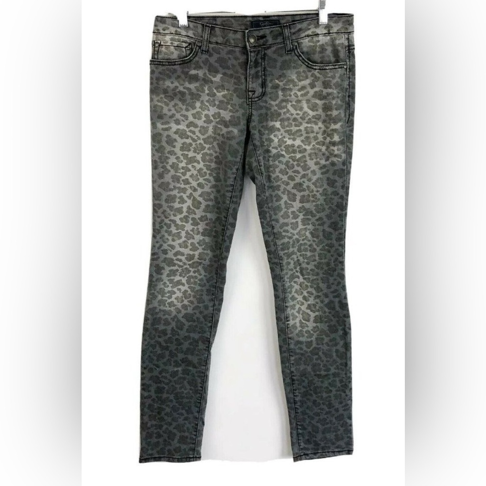 JESSICA SIMPSON Leopard Denim Jeans, Dark Blue, Gray, & Black, Size: 28, EUC PM5